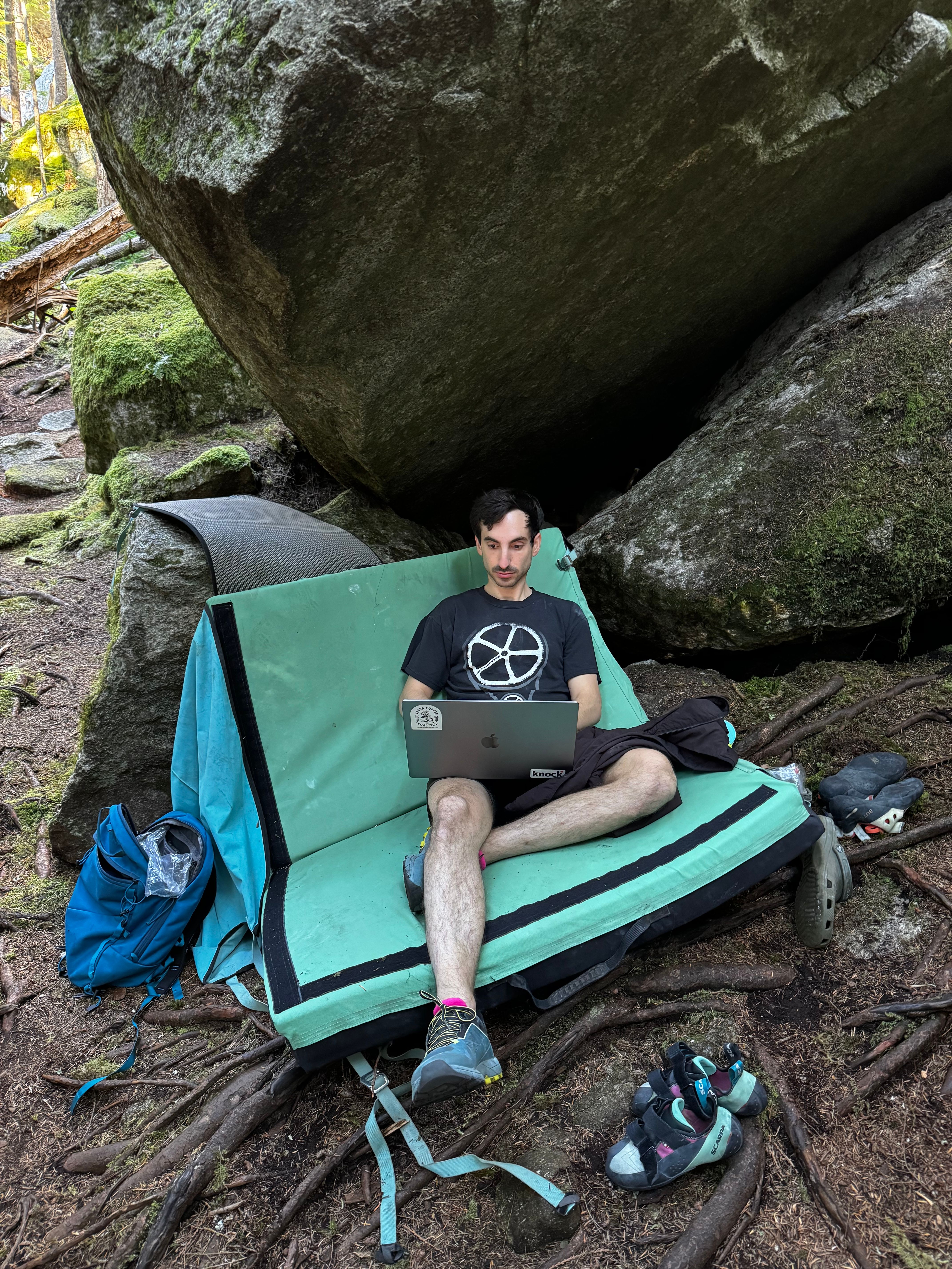 Me, on my laptop in the forest responding to a page