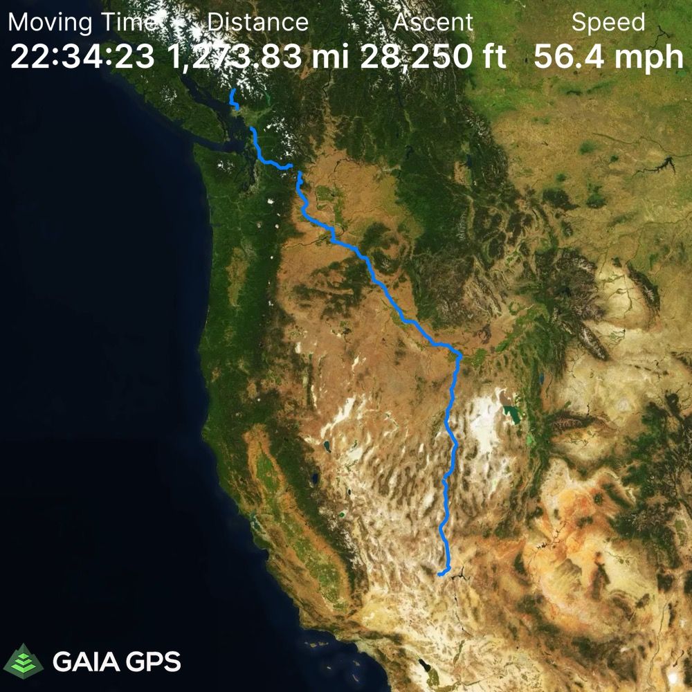An image of our gpx track from Vegas to Squamish
